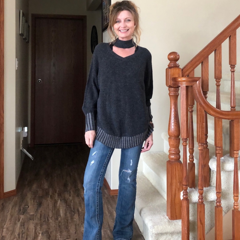 Oxygen knit sweater with neat neck line
